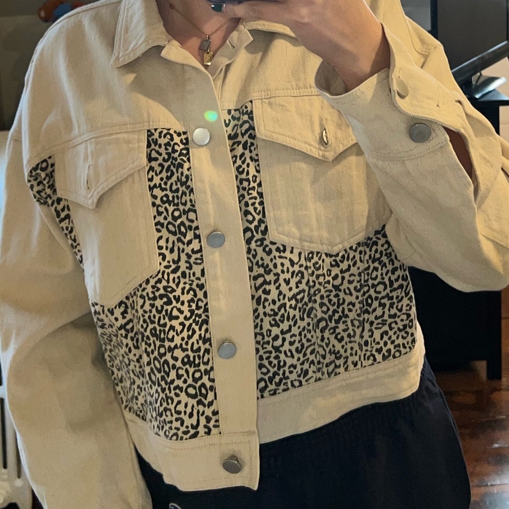 Animal print denim jacket